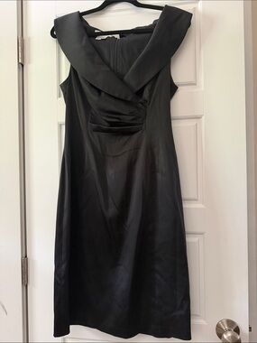 Kay Unger Portrait Collar Satin Sheath Dress
